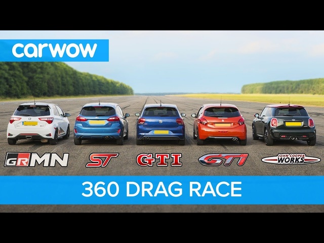 Polo GTI vs Fiesta ST vs Yaris GRMN vs MINI JCW vs 208 GTI - 360 DRAG RACE and ROLLING RACE