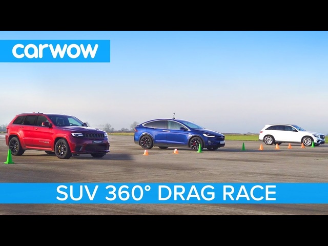 Tesla Model X P100D vs Jeep Trackhawk vs AMG GLC 63 - 360º DRAG & ROLLING RACE