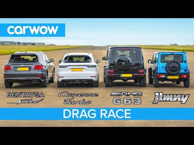 Bentayga Speed v AMG G63 v Cayenne Turbo v …Jimny?! - SUV DRAG RACE, ROLLING RACE & BRAKE TEST