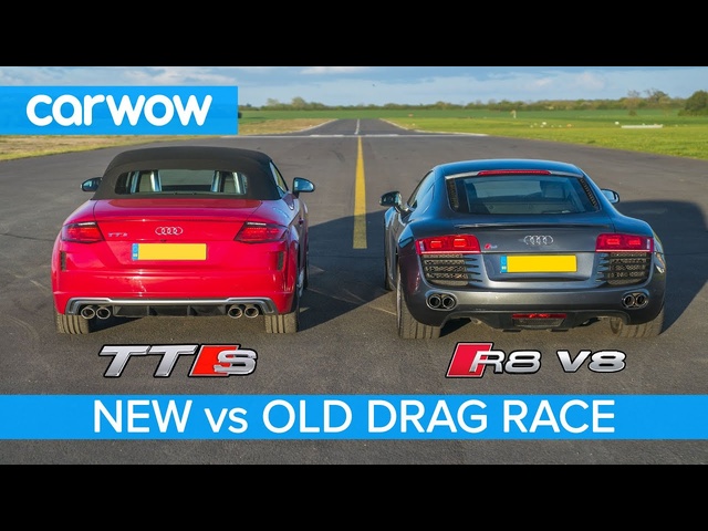 Audi R8 V8 2008 vs new TTS - DRAG RACE, ROLLING RACE & BRAKE TEST