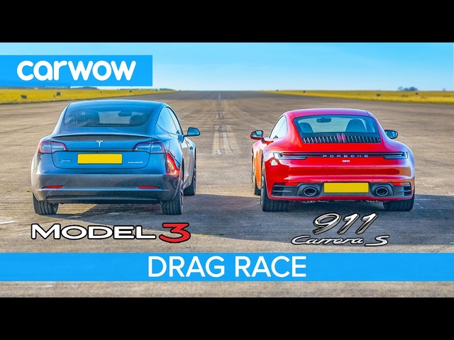 <em>Tesla</em> Model 3 P v Porsche 911 - DRAG RACE *shock result*