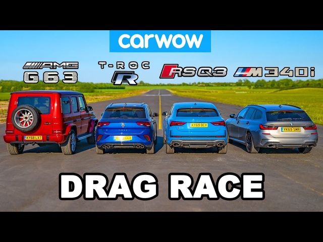 BMW M340i vs AMG G63 v Audi RSQ3 vs VW T-Roc R: DRAG RACE