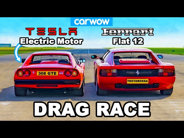 Tesla-powered Ferrari 308 GTS v Ferrari Testarossa: DRAG RACE