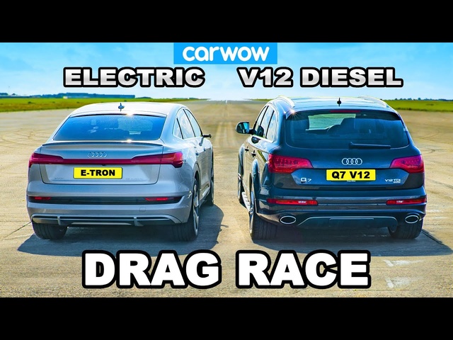 V12 Audi Q7 v Audi e-tron: DRAG RACE *Diesel vs Electric*