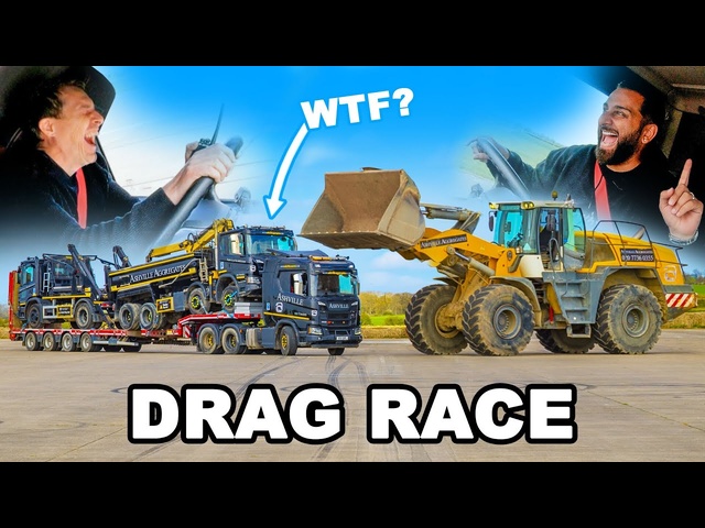 Digger vs Low Loader with trucks: DRAG RACE