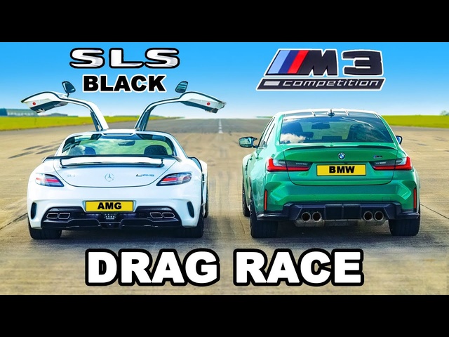 AMG SLS Black v BMW M3: DRAG RACE