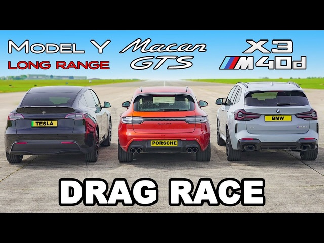 Porsche Macan GTS v BMW X3 M40d v Tesla Model Y: DRAG RACE