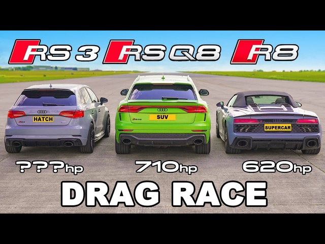 Audi R8 v Tuned RS3 & RSQ8: DRAG RACE