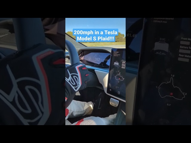200mph (320kph) in a Tesla Model S Plaid!