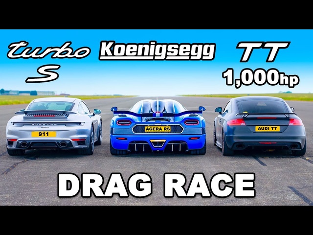 Koenigsegg v 1000hp Audi TT v Porsche 911 Turbo S: DRAG RACE