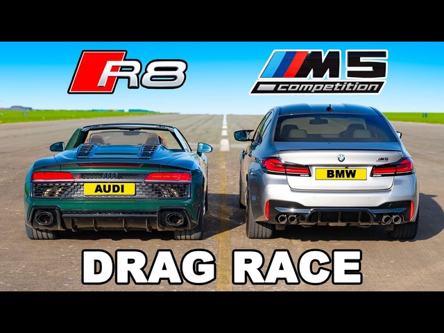 625hp BMW M5 v 620hp <em>Audi</em> R8 V10: DRAG RACE