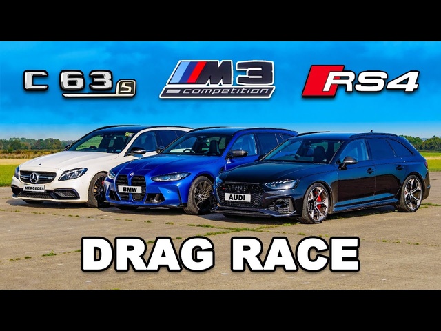 New RS4 Comp v M3 v AMG C63: Estate DRAG RACE