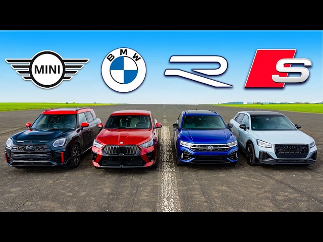 MINI Countryman JCW v BMW X2 v VW T-Roc R v Audi SQ2: DRAG RACE