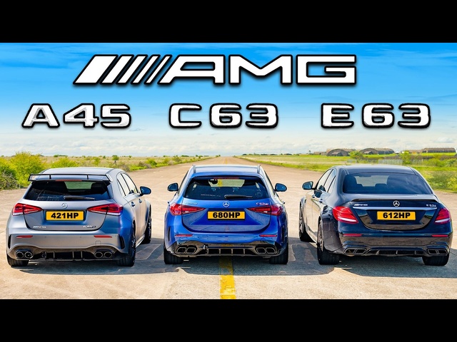 New AMG C63 v E63 v A45: DRAG RACE