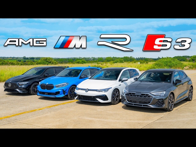 New Audi S3 v BMW M135i v AMG A35 v VW Golf R: DRAG RACE